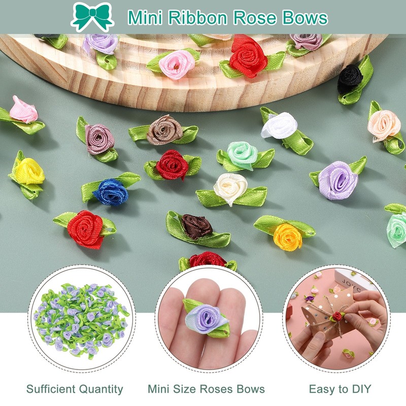 500 Pcs Mini Ribbon Roses Flowers Bows for Crafts, 15mm/0.6" Dia, Light Purple gallery