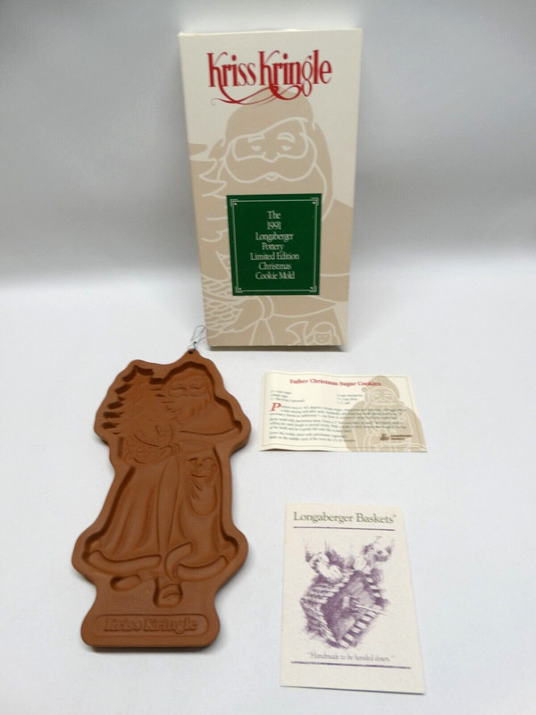Kriss Kringle 1991 Longaberger Pottery Limited Edition Christmas Cookie Mold EUC