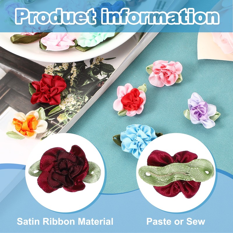 40Pcs 1" Ribbon Flowers Bows Mini Satin Roses Flowers Purple/Burgundy gallery