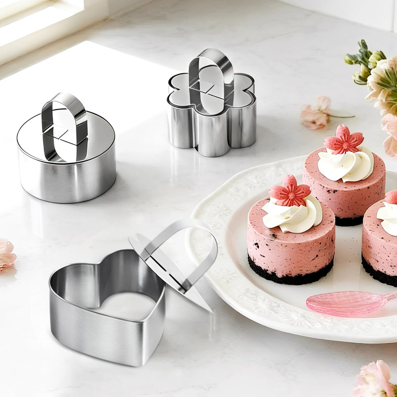 Cake Rings Cooking Rings Dessert Mousse Mold Stainless Steel with Pusher for Des gallery
