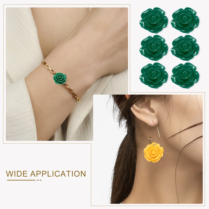 50 Pcs Dark Green Resin Rose Flower Beads, 20mm Flatback Flower Charm gallery