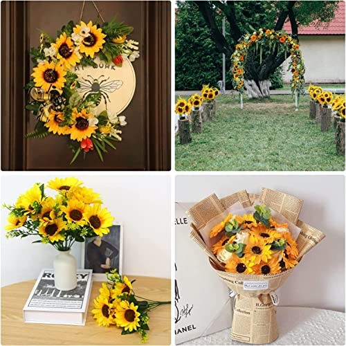2 Bunches Artificial Sunflower Bouquet, Fake Sunflower Silk Flowers Realistic gallery