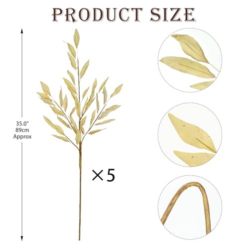 5 Pcs Artificial Fall Eucalyptus Leaves Greenery Stems for Home Beige Yellow gallery