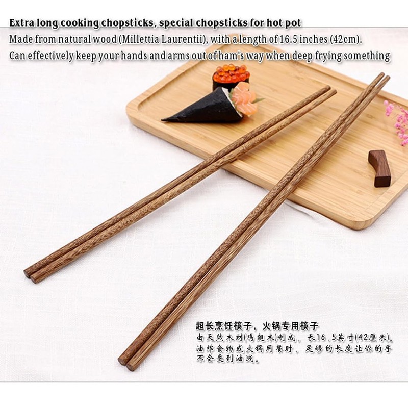 Cooking Chopsticks Extra Long Natural Wood Reusable 3 Pairs 16in for Hotpot gallery