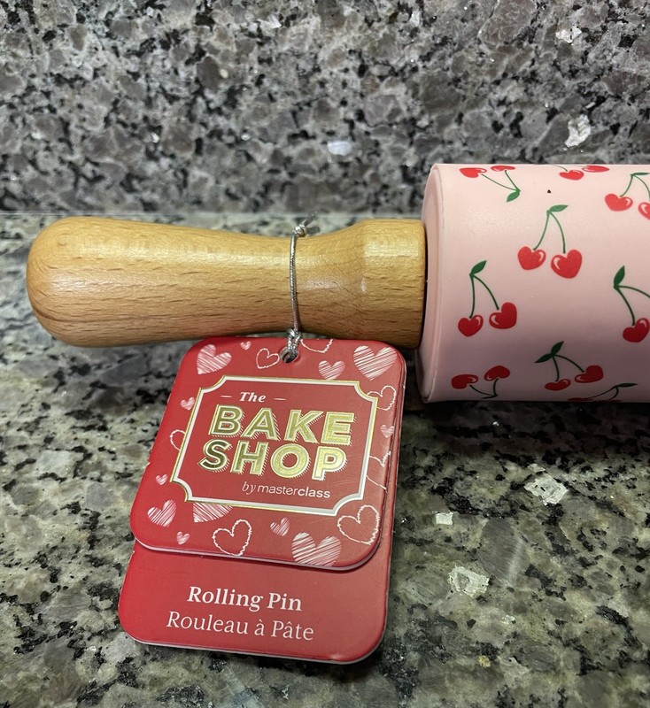 Silicone Baking Rolling Pin “ Cherry Hearts” Wooden Handles 8” gallery