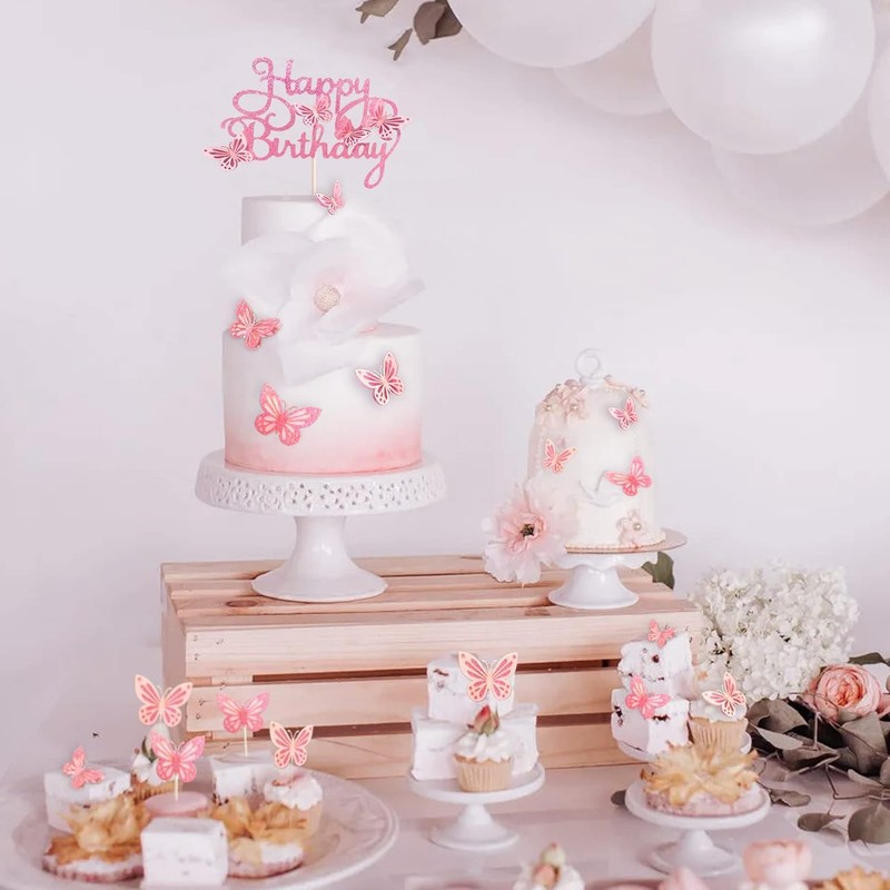 13-Pieces 3D Butterfly Cupcake Topper for Girls Women's Happy Birthday Cake gallery