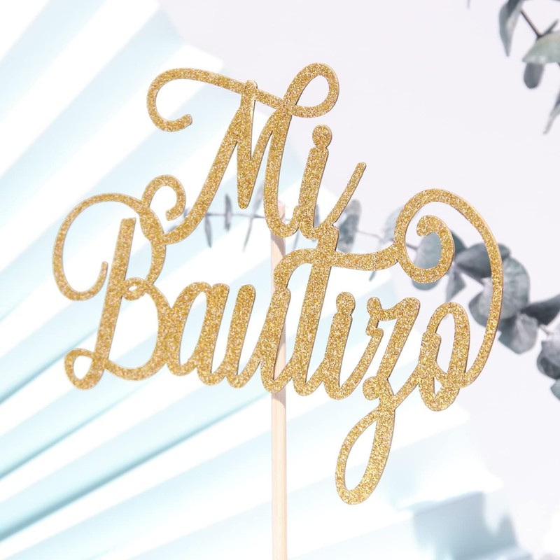 Gold Glitter Mi Bautizo Cake Topper - Holy First Communion Cake Toppers - Baby gallery
