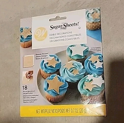 Wilton Sugar Sheet Star Design For Cake & Cupcakes Decorating White & Gold New