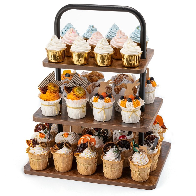 Wooden Cupcake Stand, 3 Tier Large Cupcake Tower Stand 50 Cupcakes, Dessert T…
