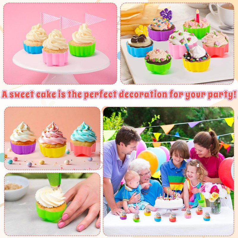 Mini Silicone Cupcake Liners Molds - 60Pcs 2 Inch Muticolor Floral Shaped Bak... gallery