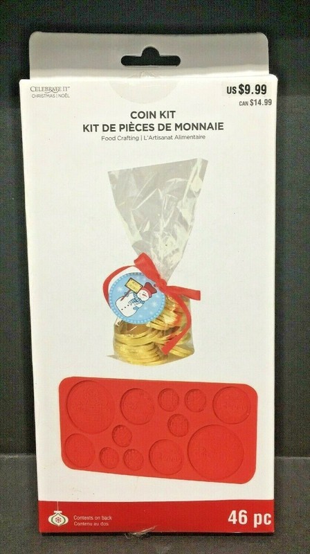 Christmas Chocolate Coin Kit 46pc Silicone Mold Ribbon Gift Tags Cello Bags Foil