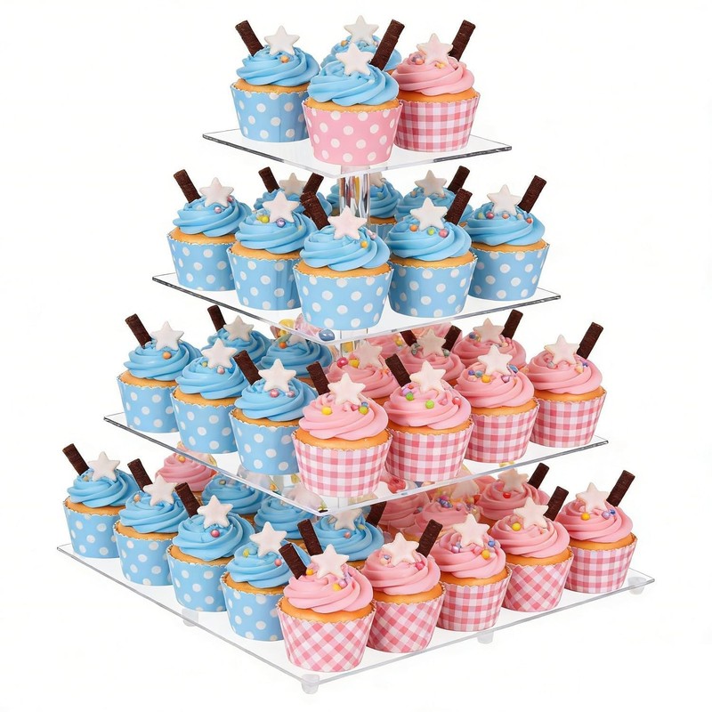 4 Tier Cupcake Stand for 50 Cupcakes, Clear Acrylic Cupcake Tower, Cupcake Ho…