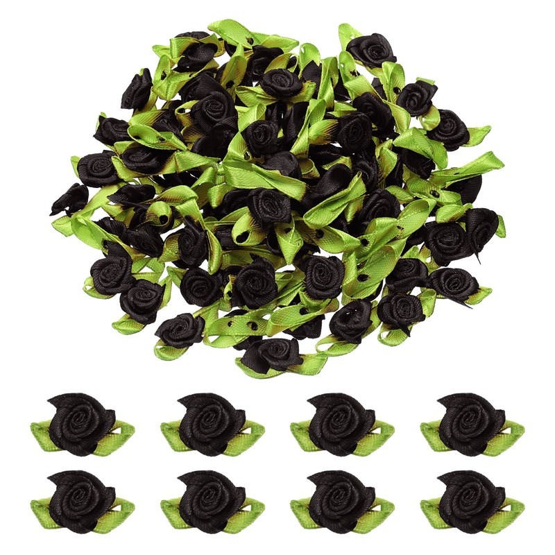100 Pcs Mini Ribbon Roses Flowers Bows for Crafts, 15mm/0.6″ Dia, Black