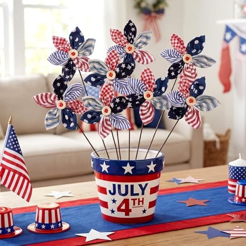 Suncalla 12 Pcs Red White Blue Flower Picks Patriotic Artificial Star Picks gallery