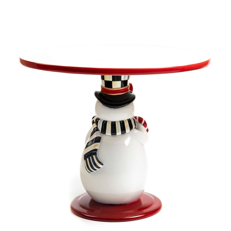 MACKENZIE CHILDS Nostalgia Snowman Pedestal Platter Christmas Holiday NEW gallery
