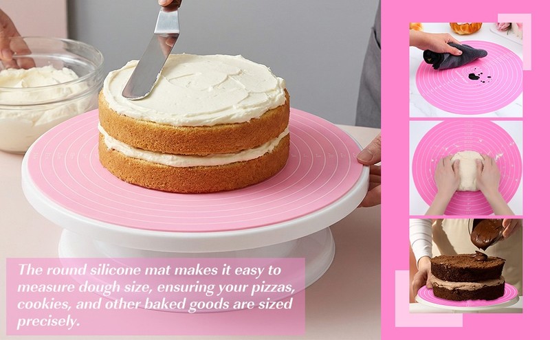 2 PCS 12 Inch Silicone Cake Mat Round Silicone Baking Mat with gallery