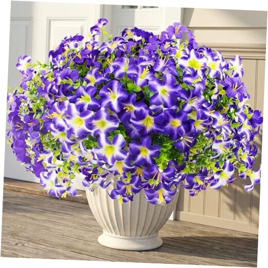 Pcs Faux Petunias Artificial Flowers for Outdoors, UV Resistant Fake 16 Purple
