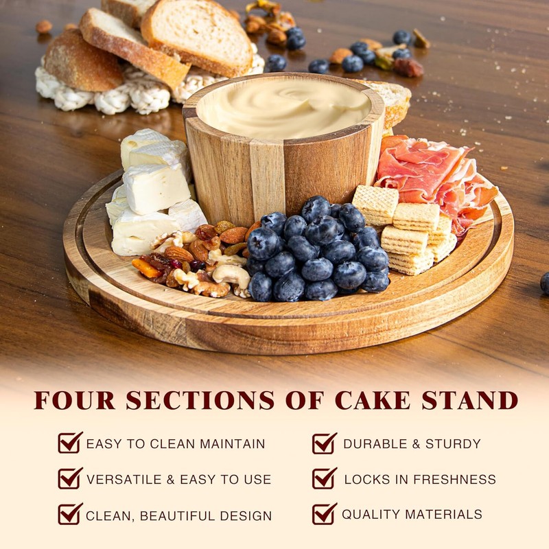 Acacia Wood Cake Stand with Lid, 12" Glass Cake Stand with Dome, Cake Holder gallery