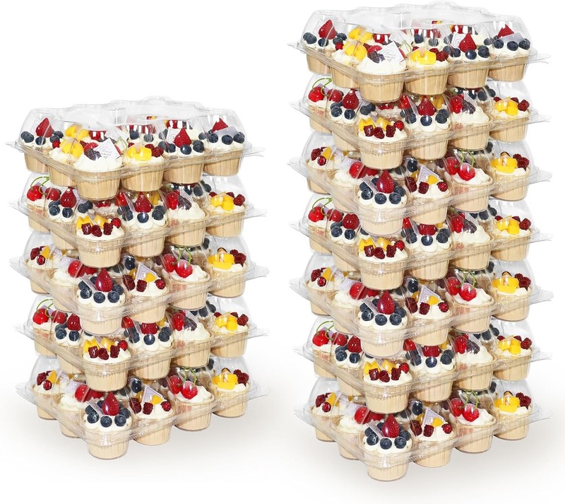 12 Count x 12 Sets Plastic Cupcake Containers Durable & BPA-Free Cupcake Holder