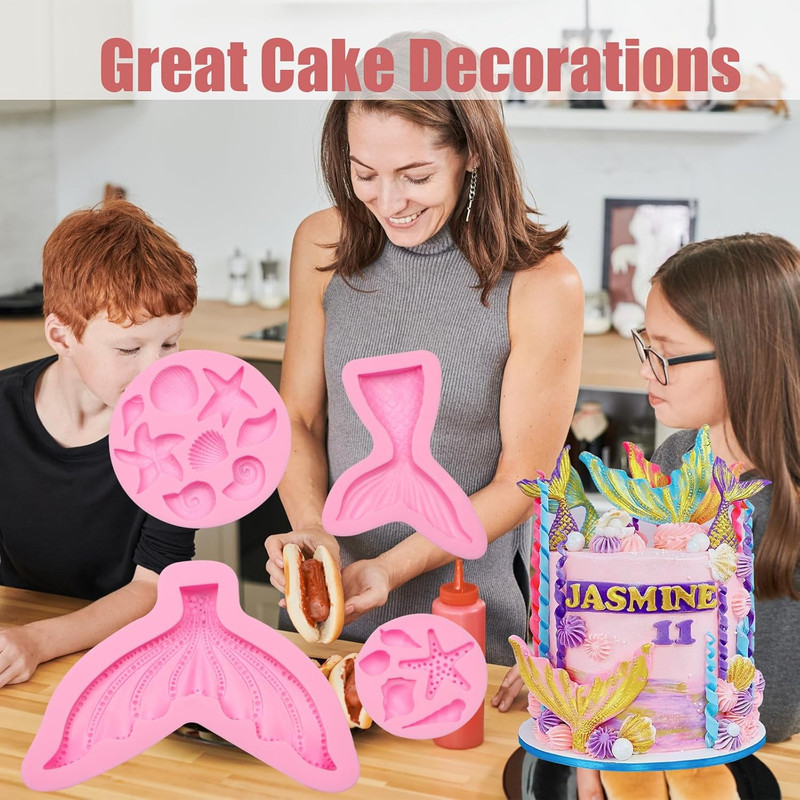 Marine Theme Fondant Molds 4 Pcs, Mermaid Tail Seashell Conch Starfish Baking Ch gallery