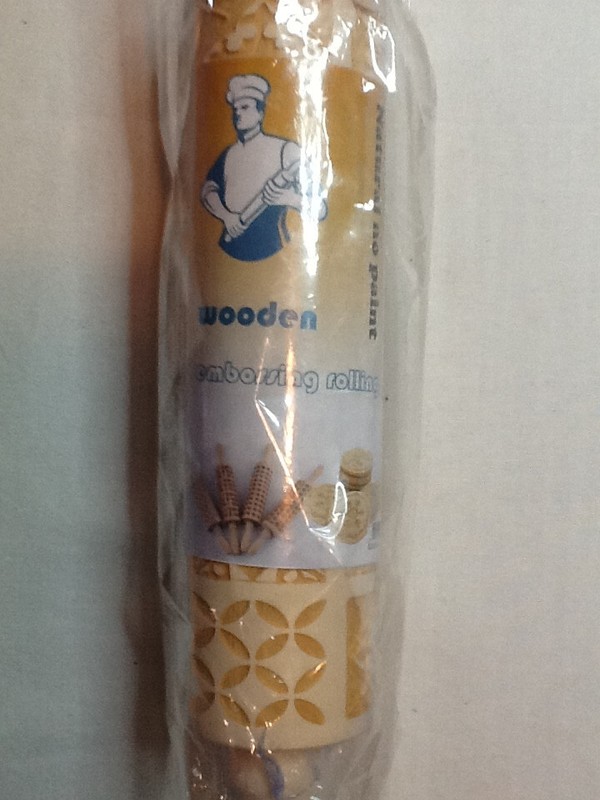 EMBOSSING ROLLING PIN SOLID WOOD NATURAL NO PAINT 13.5" SPINNING HANDLES 122123c gallery