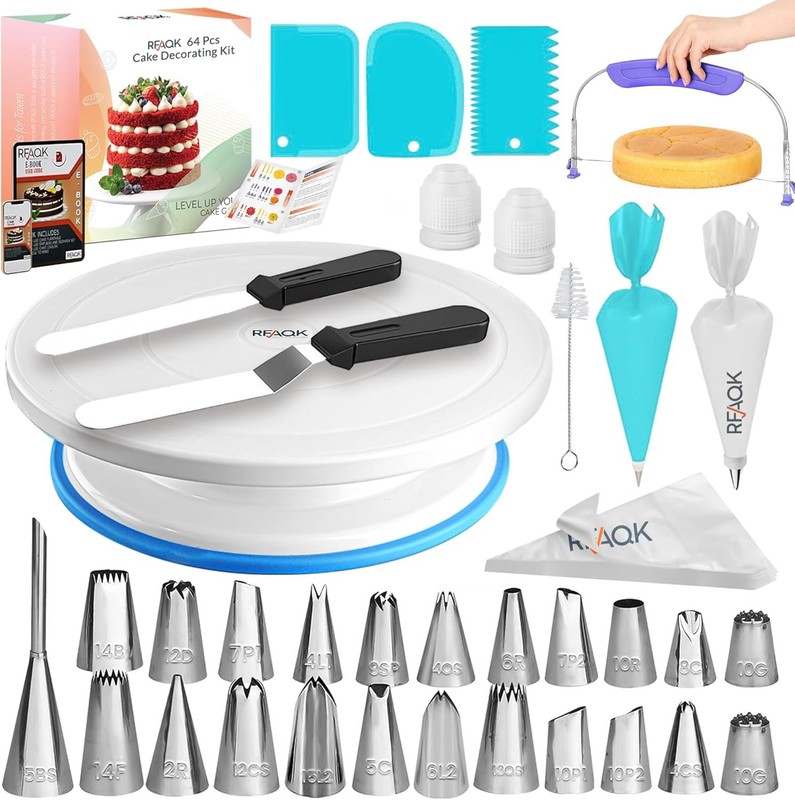 RFAQK 64 PCs Cake Decorating Kit for Beginners Includes Video 64 PCs, Blue