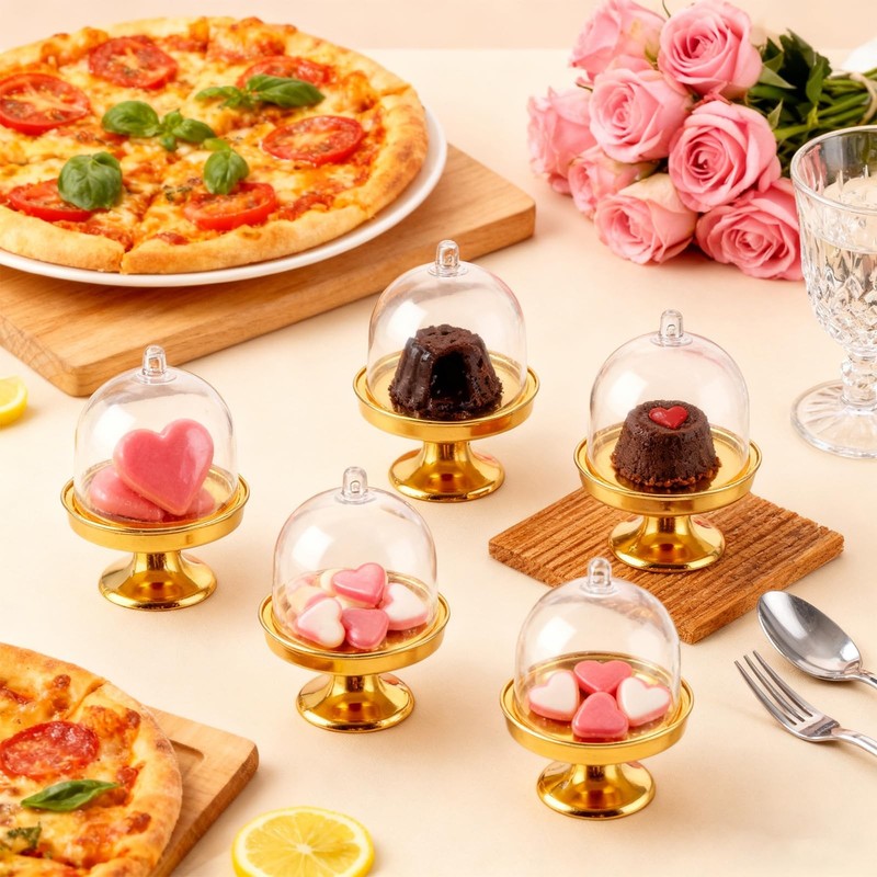36 PCS 3X2 Inch Mini Cake Stand with Dome Lid Gold Cupcake Stand with Dome Pl... gallery