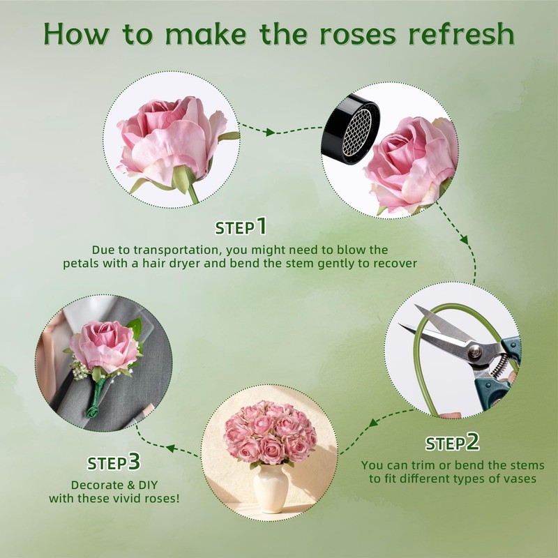 Ivydale 18pcs Pink Roses Artificial Flowers, Fake Roses Silk Flowers with Stems gallery