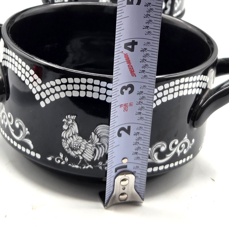 Temp-tations Doodle Doo Black Rooster Bowls with Handles Set 4 with Stand 22oz gallery