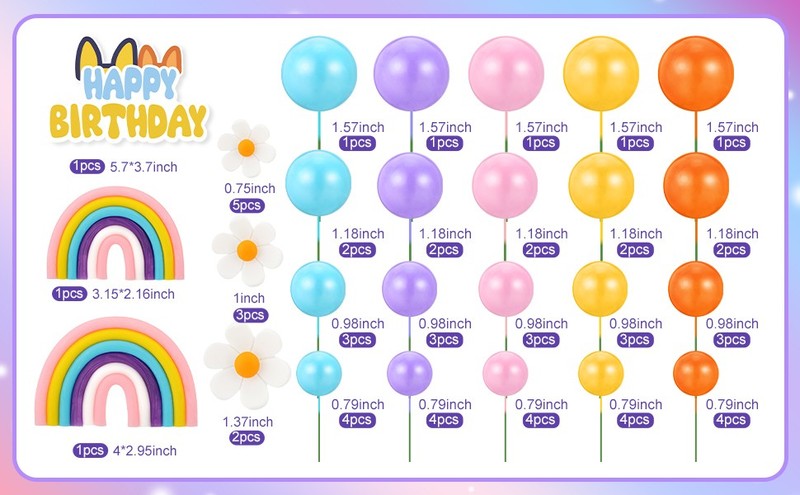 63 Pcs Cake Toppers with Balls Daisy Rainbow Cake Topper, Blue Cake Topper gallery