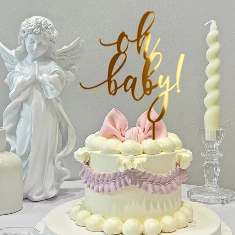 Gold Acrylic Oh Baby Cake Topper – for Baby Shower, Baptism, Gender Reveal &