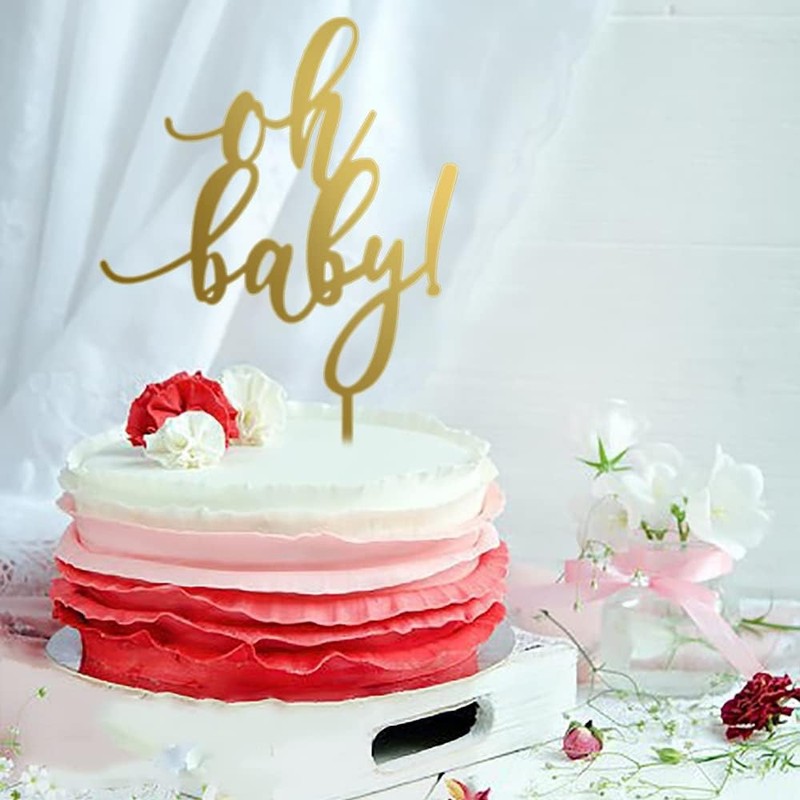 Gold Acrylic Oh Baby Cake Topper - for Baby Shower, Baptism, Gender Reveal & gallery