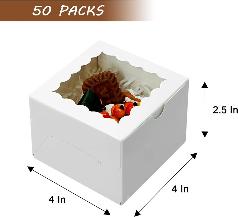 50Pcs Cookie Boxes 4X4X2.5 Inch Bakery Boxes with Window Treat Box Dessert Box f gallery