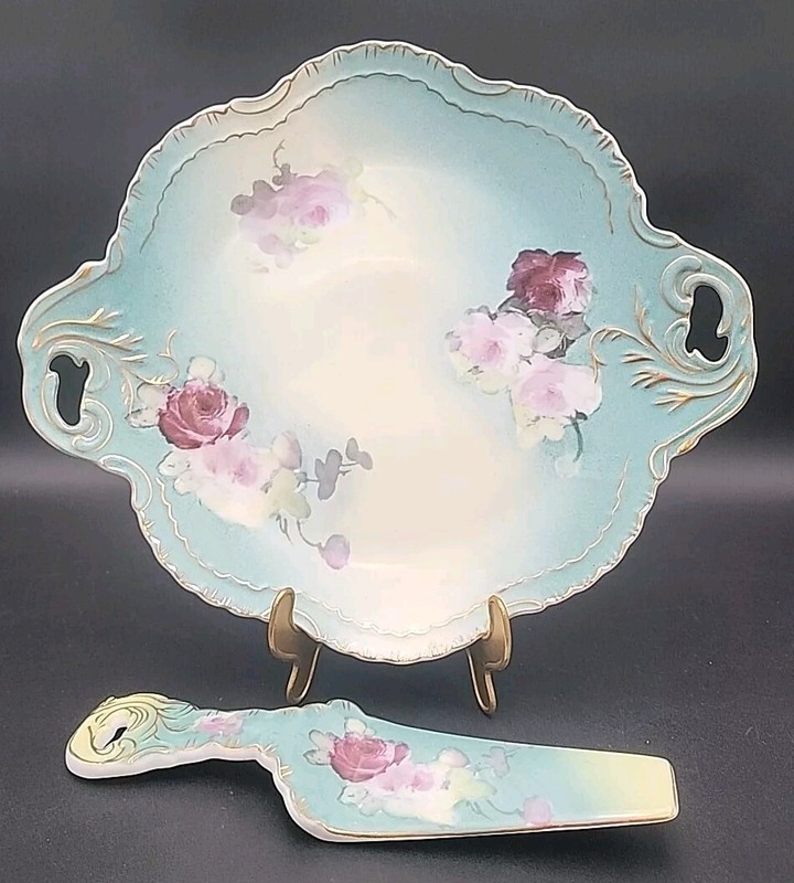 VTG Victorian Style Cake Plate/platter & Server Floral 1898 China Company