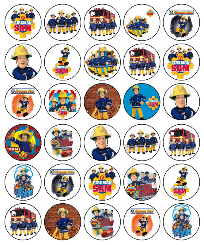 Fireman Sam Edible Cupcake Toppers – Icing – Fire Truck Birthday Decorations