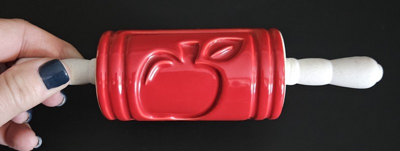 Ceramic Embossed Rolling Pins Pumpkin & Apple Patterns Pastry Cookies Set Of (2) gallery