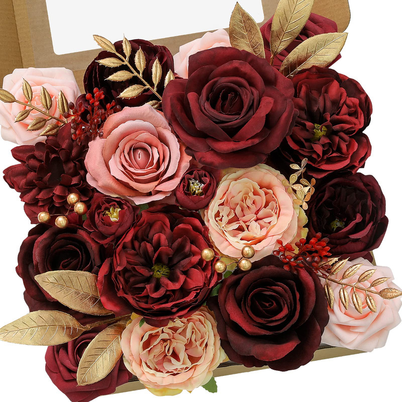 Serwalin Artificial Flowers Burgundy Pink Fake Flowers For Bridal Bouquets