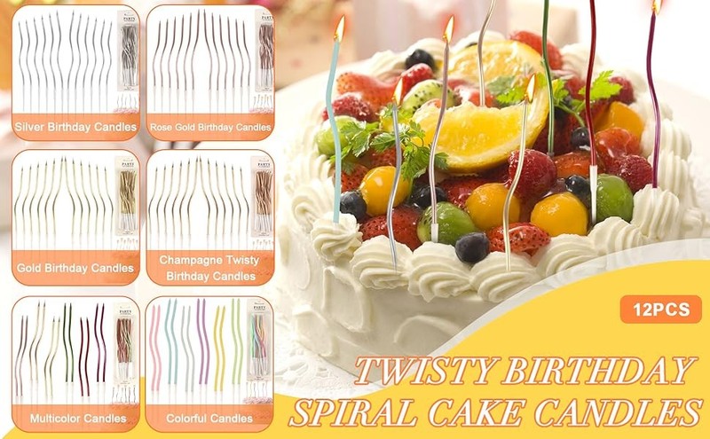 12 Pcs Colorful Spiral Twisty Birthday Candles for Cake – Metallic Thin Long gallery