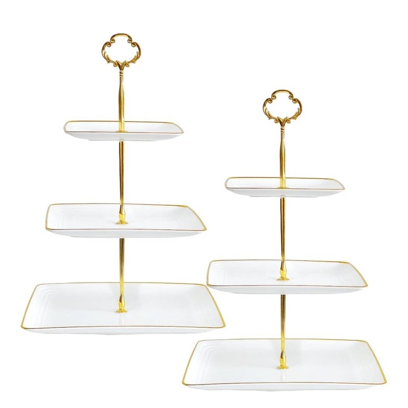2 Pack 3 Tier Cupcake Stand with Gold Rim - Plastic Dessert Tower Tray for Parti gallery
