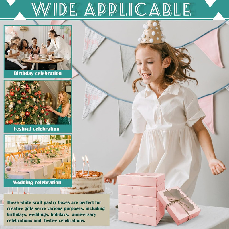 40 Pack Cookie Boxes with Clear Window, 7 X 4 3/8 X 1½ Inch Small Pink Kraft Can gallery
