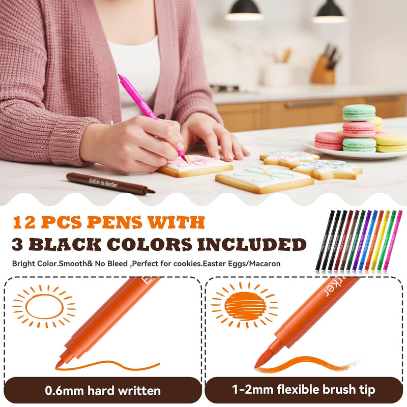Jewem Edible Markers for Cookie Decorating, 12Pcs Food Coloring Pens, Double Sid gallery