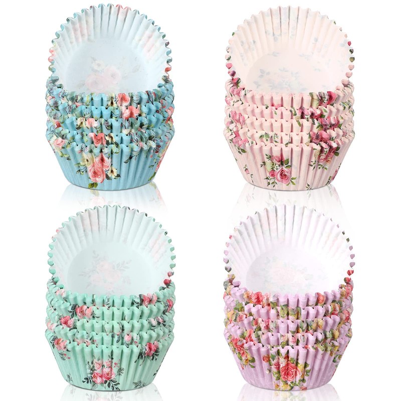 600-Count Floral Cupcake Liners 4 Styles Tea Party Baking Paper Wrappers