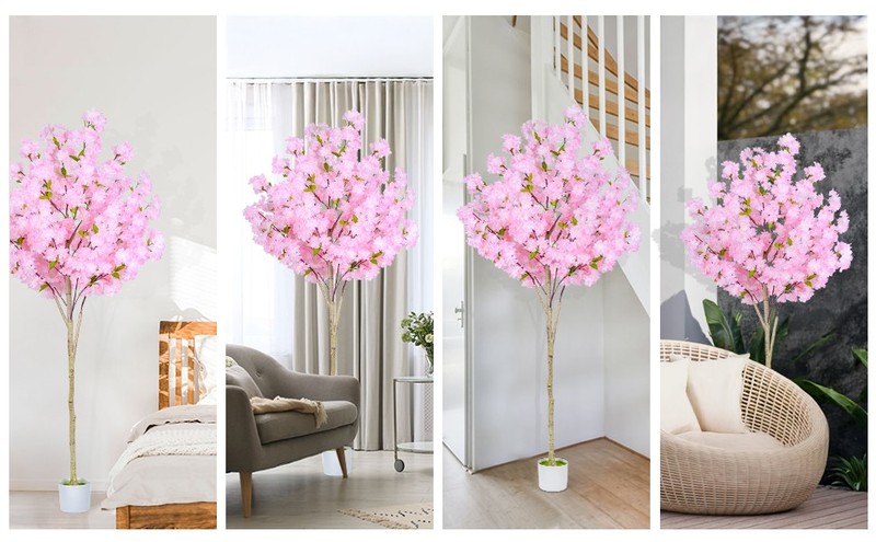 2 Pa Artificial Cherry Blossom Tree,4FT Faux Cherry Blossom Plant in Pot gallery