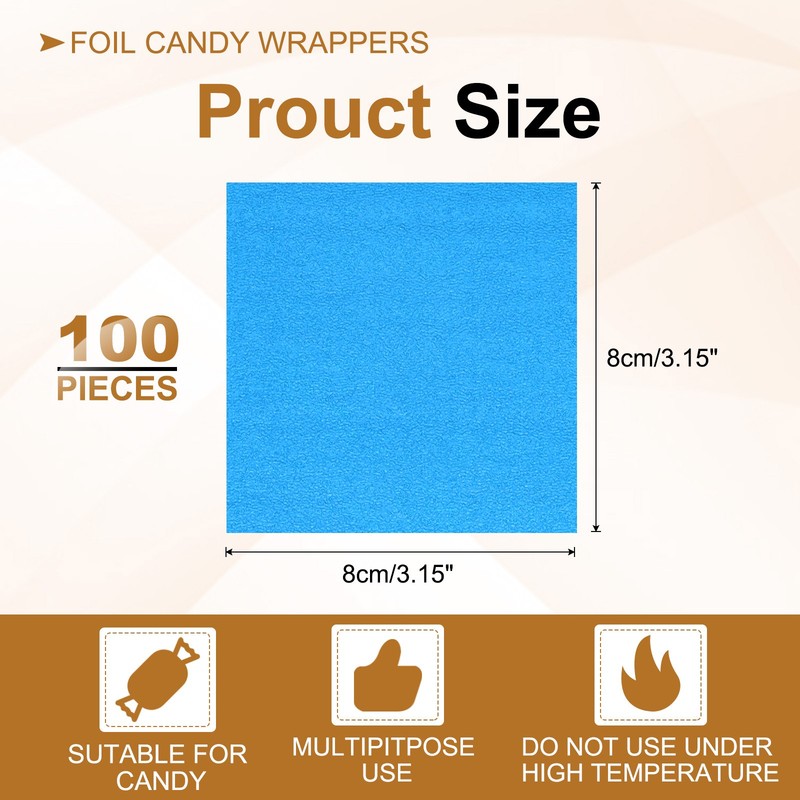Foil Candy Wrappers 3x3 Inch, 100 Pcs Blue Orange Pattern Paper for Candy gallery