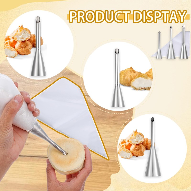 3 Pcs Puff Cream Filling Piping Tips Kit, Long Piping Nozzle with 50 Disposab... gallery