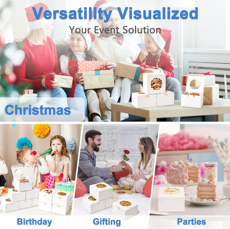 4-Inch Small Cookie Boxes 50 Pcs White - Bakery Treat Boxes with Window for Gift gallery