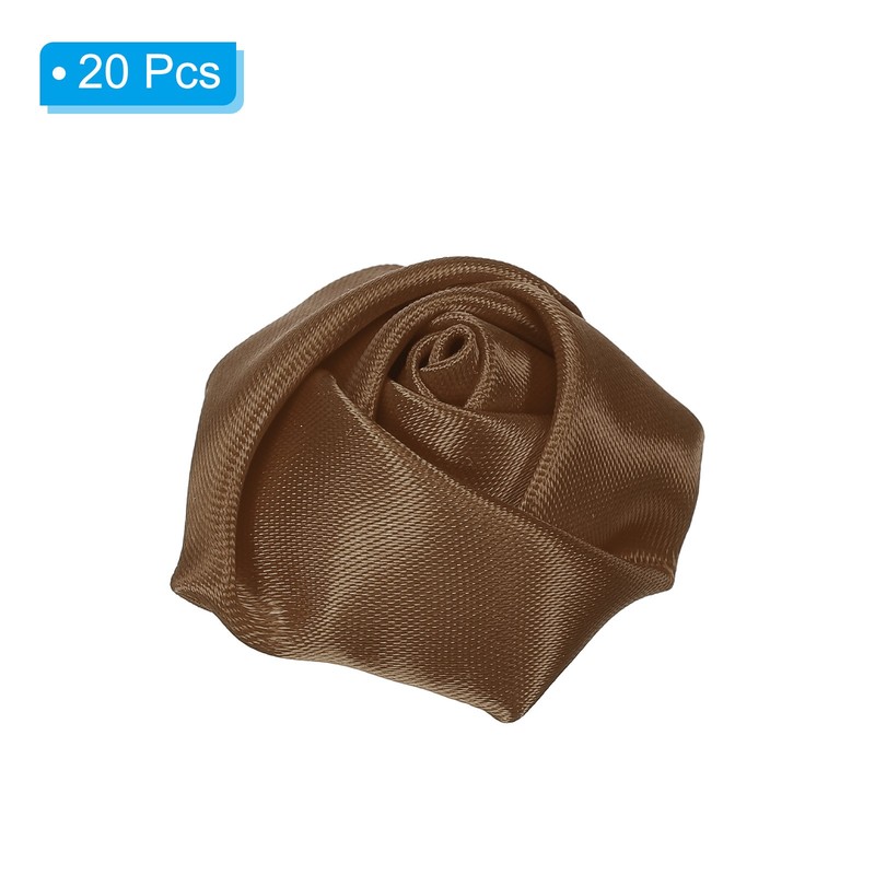 20Pcs Artificial Flowers Roses Heads Satin Rose Fabric Flowers Brown gallery