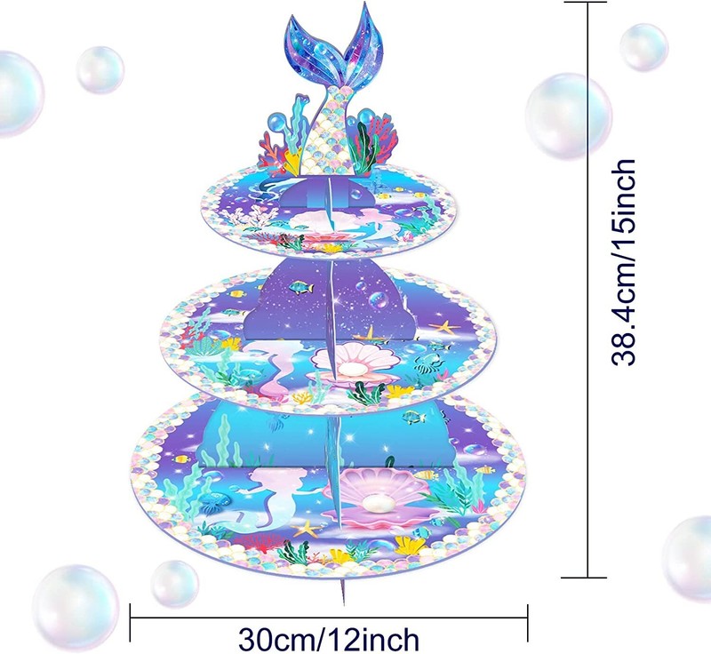 Mermaid Cake Stand Dessert Table Display Set Serving Tray 3-Tier Cardboard Cupca gallery