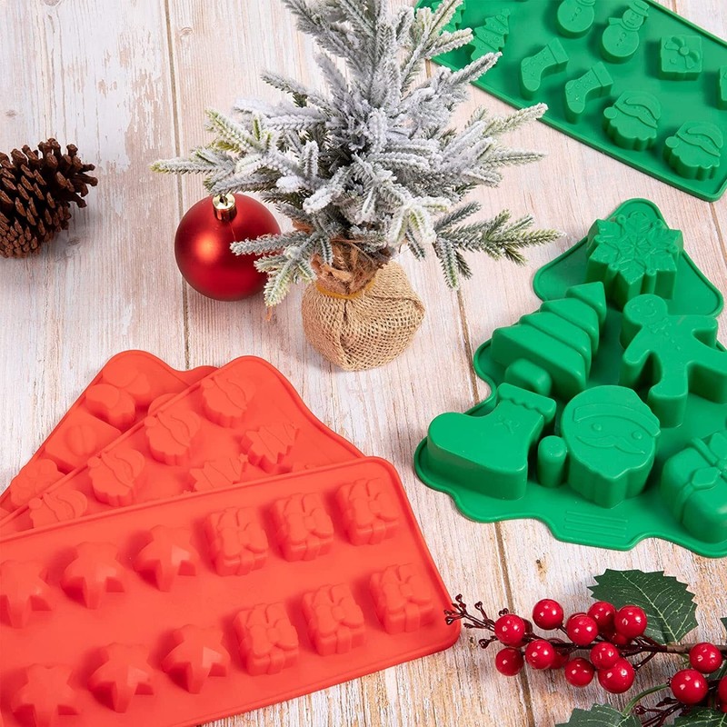 Christmas Silicone Molds Xmas Red Green Candy cake Mold Santa Xmas tree 6 pack gallery