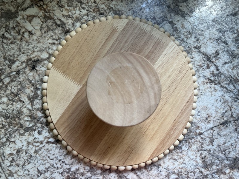 Beaded Pedestal CAKE STAND Round Wooden 10 1/8” x 3 1/4“ FARMHOUSE gallery